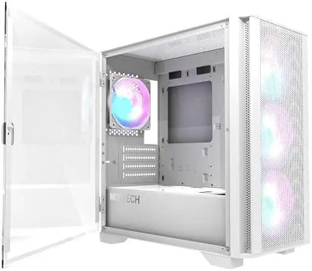 Alt view image 8 of 8 - Montech AIR 100 ARGB MICRO-ATX Tower with Four ARGB Fans Pre Installed, Ultra-Minimalist Design, Fine Mesh Front Panel, High Airflow, Unique Side Swivel Tempered Glass, Dust Protection, White