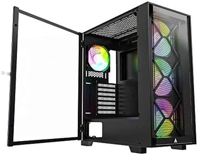 Alt view image 8 of 8 - Montech AIR 1000 Premium Black ATX Mid Tower Case /3 x 140mm,1 x 120mm ARGB Fans Pre-installed/Swivel Glass Side Panel /Mesh and Tempered Glass front panel