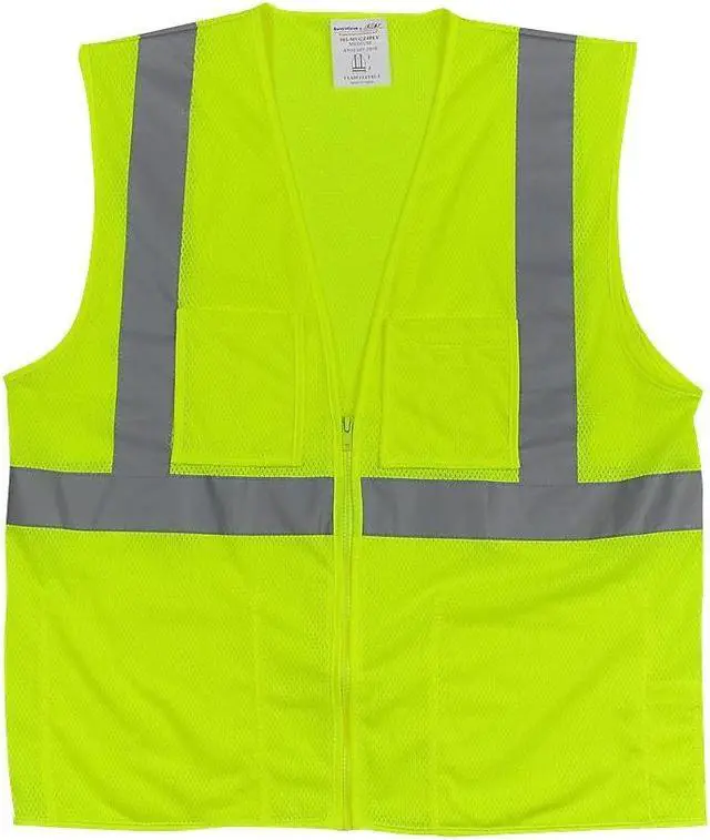 Alt view image 2 of 2 - PIP ANSI Class 2 4-Pocket Zipper Safety Vest Mesh 2XL Lime Yellow 302MVGZ4PLY2X
