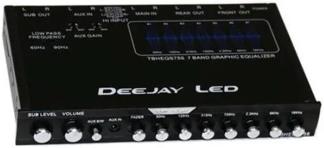 Alt view image 2 of 3 - Single Din Size Seven Band Slim Car Equalizer withSub Level Fader and front panel Aux-in