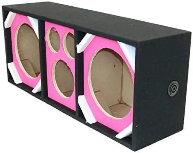 Alt view image 2 of 2 - Two 10-in Woofers plus Two Tweeters and One Horn PINK Empty Chuchera Speaker Enclosure withDual Port