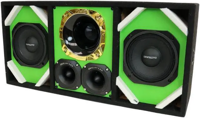 Alt view image 2 of 3 - Loaded Box withTwo Despacito Heavy Duty 6-in Woofers One Horn and withTwo Bullet Tweeters GREEN