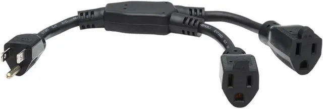 Alt view image 2 of 7 - Tripp Lite 1ft Extension Cord Y Splitter NEMA 5-15P to 2x NEMA 5-15R Black