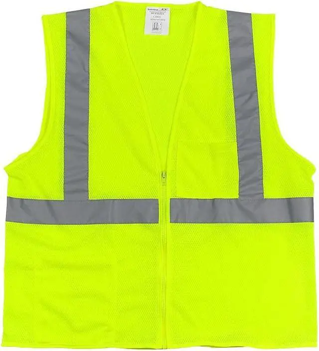 Alt view image 3 of 3 - PIP ANSI Class 2 Two-Pocket Zipper Mesh Safety Vest 2XL Hi-Viz Lime Yellow