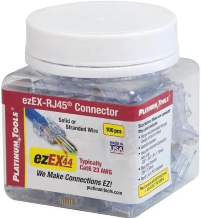 Main image of Platinum Tools - 202044J - Platinum Tools ezEX 44 - ezEX-RJ45 Connector - 100 Pack - 1 x RJ-45 Male