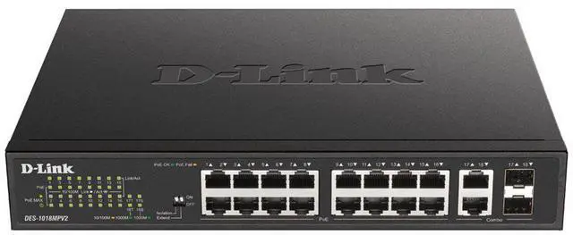 Alt view image 6 of 7 - D-Link DES-1018MPV2 Unmanaged 18-Port 10/100BASE-TX PoE Unmanaged Switch