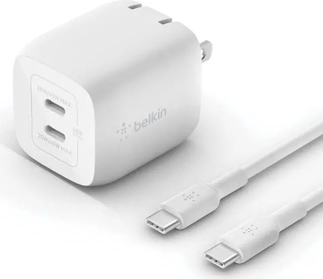 Alt view image 3 of 5 - Belkin 45W DUAL USB-C GAN WALL CHARGER WITH PPS White Model WCH011DQWH