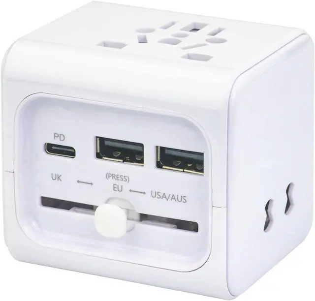 Alt view image 2 of 2 - QVS Premium World Travel Power Adaptor with USB-C & Dual-USB Charger Ports PAC5