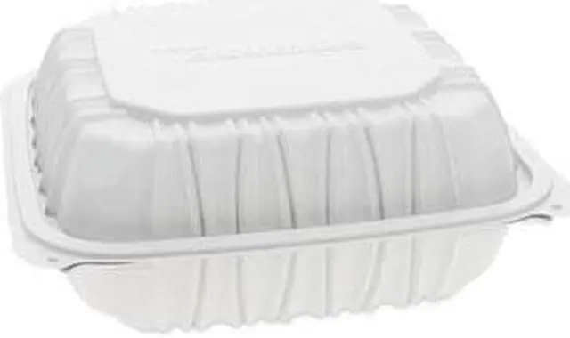 Alt view image 3 of 3 - Pactiv Corporation Pactiv Evergreen Vented Microwavable Hinged-Lid Takeout Container 8.5 x 8.5 x 3.1 White 146/Carton YCNW0851