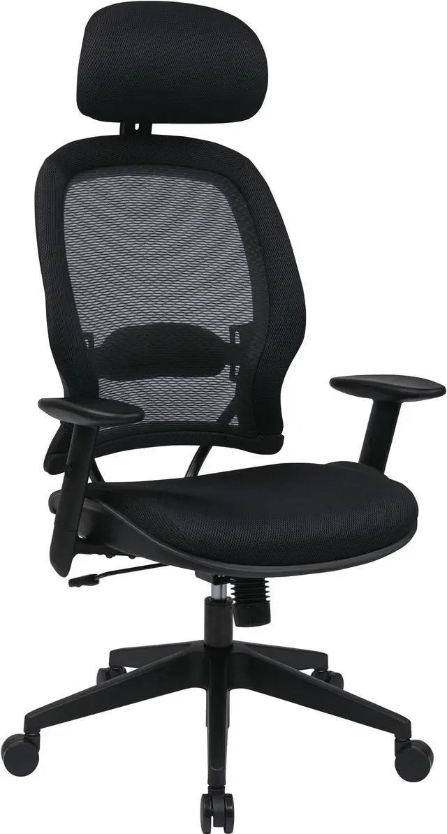 Alt view image 2 of 3 - SPACE Seating AirGrid Dark Back and Padded Black Mesh Seat, 2-to-1 Synchro Tilt Control, Adjustable Arms and Tilt Tension Nylon Base Managers Chair with Adjustable Headrest