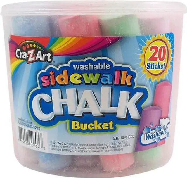 Alt view image 3 of 4 - Washable Sidewalk Jumbo Chalk in Storage Bucket with Lid and Handle 12.63" 20 Assorted Colors 108076