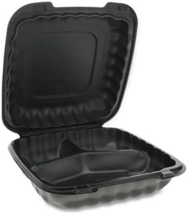 Alt view image 3 of 3 - EarthChoice SmartLock Hinged Lid Container 3-Compartment Black MFPP 120Ct