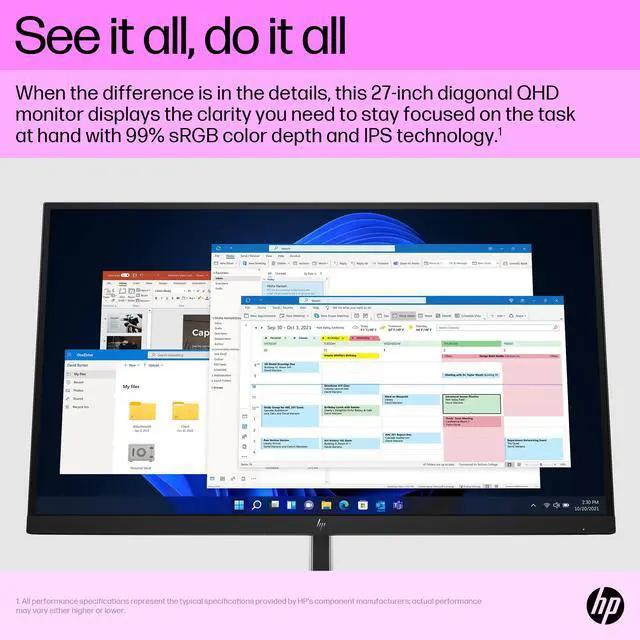 Alt view image 12 of 20 - HP E27q G5 27" QHD Monitor 1000:1 Brightness 350nits Response Time 5ms GtG 100mm VESA DisplayPort HDMI Tilt Height Adjustment Swivel Anti-glare, HP Eye Ease - 6N6F2AA