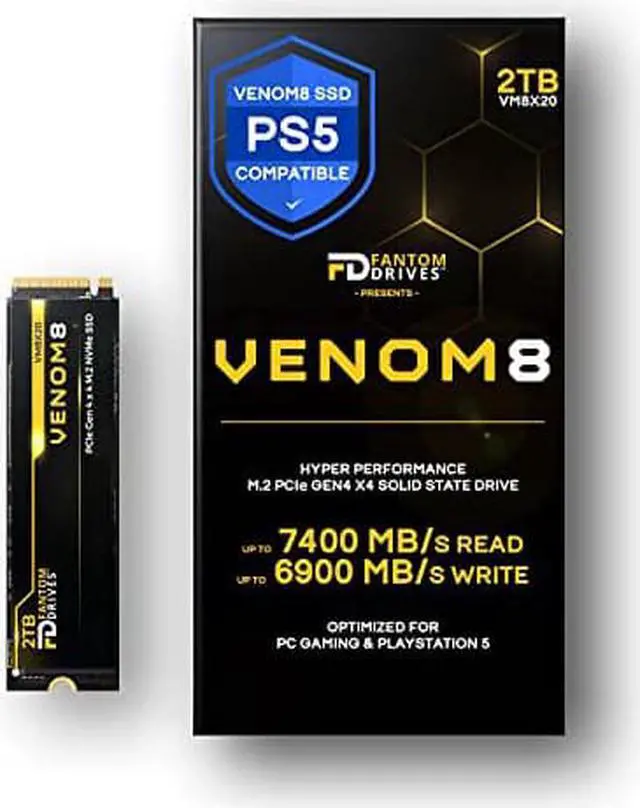 Alt view image 9 of 9 - Fantom Drives VENOM8 2TB NVMe Gen 4 M.2 SSD - Up to 7400MB/s, PS5 Compatible PCIe 4 M.2 2280 Solid State Drive (VM8X20)
