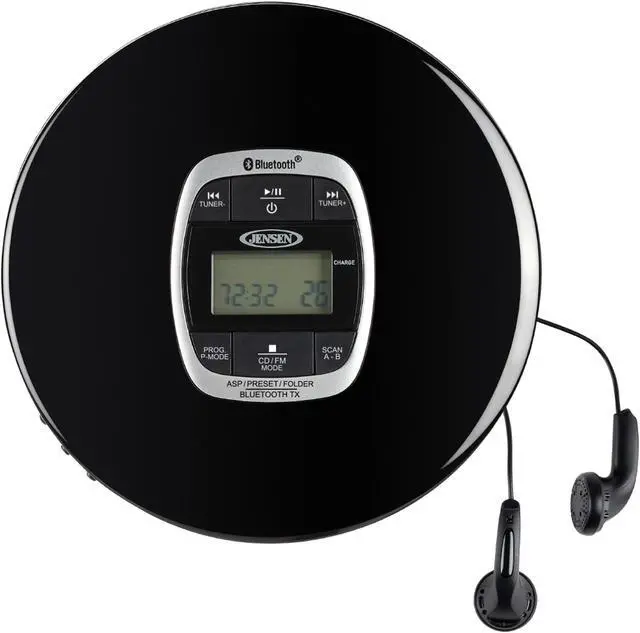 Alt view image 5 of 13 - Jensen Black Portable CD CDR MP3 Player with Bluetooth Bass Boost Black Earbuds