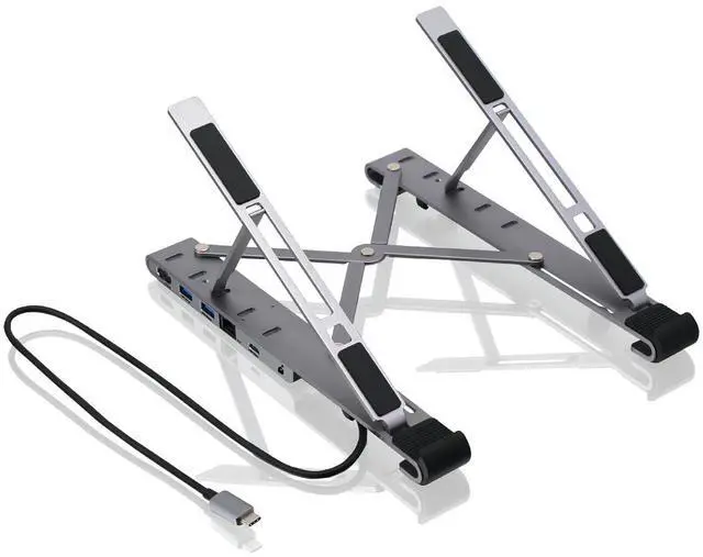 Alt view image 6 of 16 - IOGEAR Dock Pro 6-in-1 4K Dock Stand, Adjustable/Foldable Laptop Stand with Docking Station, HDMI 4K@30hz, 2x USB-A, USB-C Data, Gigabit Ethernet, 100W PD, Fast Role Swap, Win 10/11 macOS - GUD3C4K1LS