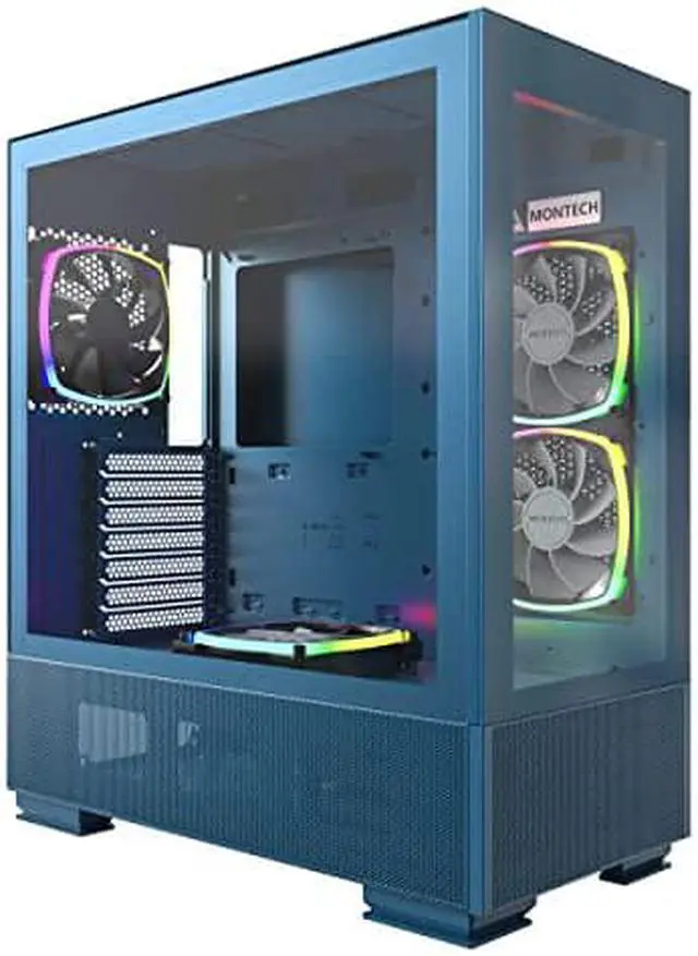 Alt view image 8 of 8 - Montech Sky Two, Dual Tempered Glass, 4X PWM ARGB Fans Pre-Installed, ATX Gaming Mid Tower Computer Case, Type C, High Airflow Performance- Morocco Blue