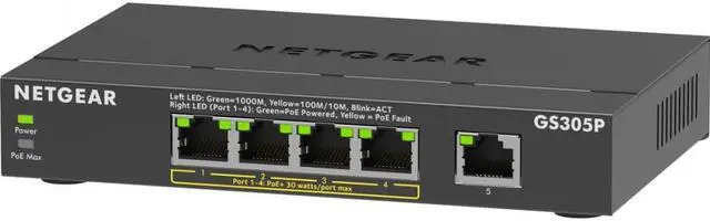 Alt view image 12 of 16 - NETGEAR GS305P Ethernet Switch - 5 Ports - Gigabit Ethernet - 2 Layer Supported - 66.78 W Power Consumption - 63 W PoE Budget - PoE Ports - Desktop, Wall Mountable - 3 Year Limited Warranty