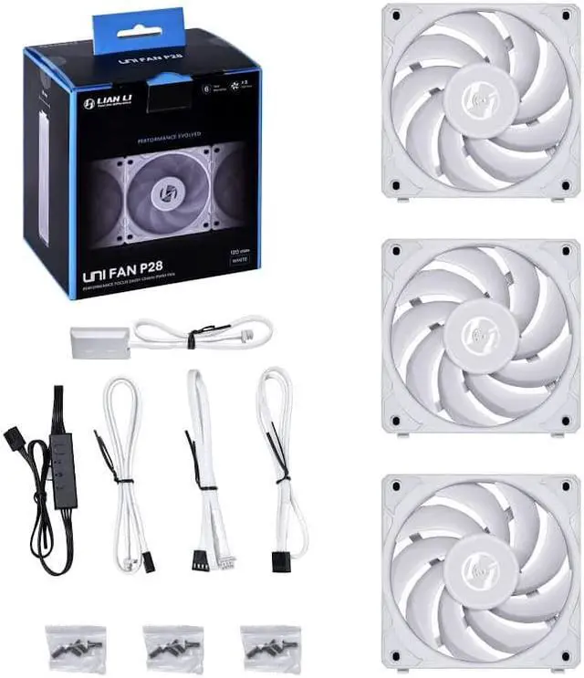 Alt view image 7 of 13 - LIAN LI UNI Fan P28 120 White  3x 12cm Fan Pack with a Fan Speed Controller -- UF-P28120-3W