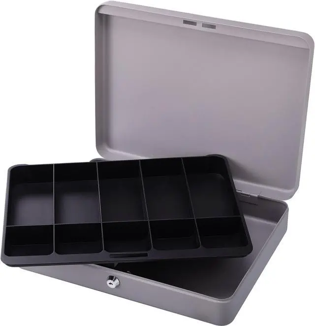 Alt view image 9 of 14 - Sparco Products 15500 Cash Box,w/ 2 Keys,10 Compartments,15-2/5" x 10-1/2" x 2-1/4, GY SPR15500