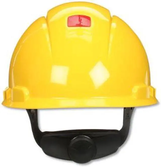 Alt view image 7 of 14 - 3M SecureFit HDPE 4-Point Ratchet Suspension Short Brim Hard Hat Yellow (H-702SFR-UV)