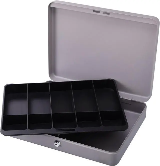 Alt view image 11 of 14 - Sparco Products 15500 Cash Box,w/ 2 Keys,10 Compartments,15-2/5" x 10-1/2" x 2-1/4, GY SPR15500