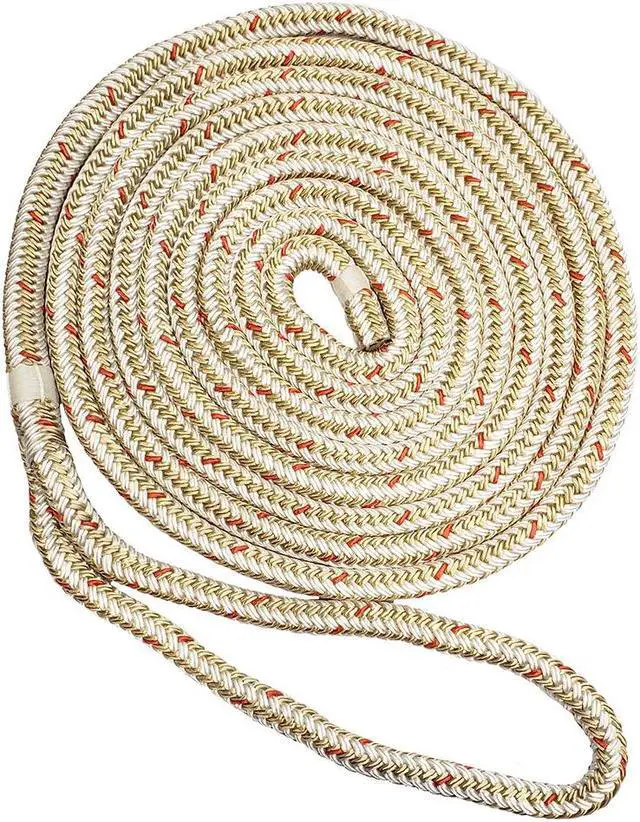 Alt view image 2 of 3 - New England Ropes Double Braid Dock Line - White-Gold with Tracer - 35 Feet Double Braid Dock Line with Tracer - 35 Feet