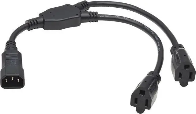 Alt view image 7 of 8 - Tripp Lite Power Cord Y Splitter, C14 to 2x NEMA 5-15R - 13A, 125V, 16 AWG, 18 in. (46 cm), Black Splitter Cord - For Computer, PDU, Printer, Scanner, Server, UPS - 125 V AC13 A - Black - 1.50 ft Cord