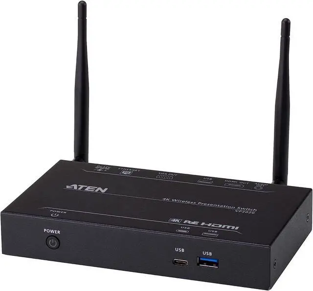 Main image of ATEN VP2020 4K Wireless Presentation Switch - 3840 ? 2160 - 4K, Full HD - 2160p2 x 2 - Speaker, Computer, Notebook, Whiteboard, Display, Projector - 1 x HDMI Out - 1 x VGA Out