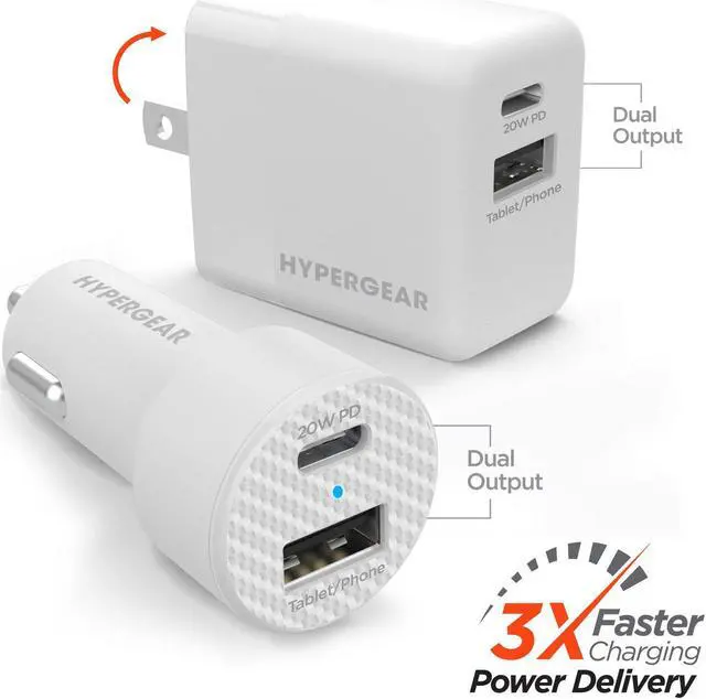 Alt view image 5 of 5 - HyperGear 20W White Dual Port USB-A & USB-C CLA & Wall Charger Bundle Pack