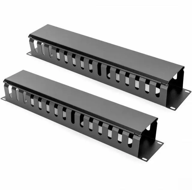 Alt view image 9 of 9 - 2U Horizontal Finger Duct Rack Cable Management Panel with Cover - Cable Management Panel - Black - 1 - 2U Rack Height - 19" Panel Width - Plastic, Steel
