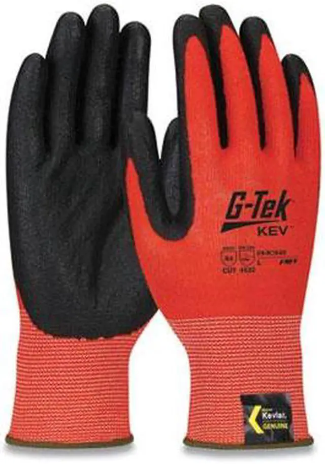 Alt view image 3 of 3 - KEV Hi-Vis Seamless Knit Kevlar Gloves Medium Red/Black 09K1630M