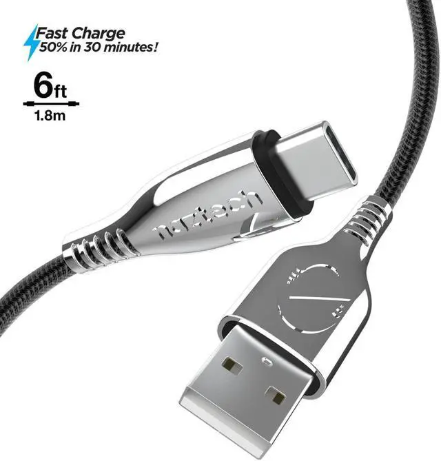 Alt view image 2 of 9 - Naztech 15499 6-Ft. Titanium USB to USB-C Braided Cable (Black)