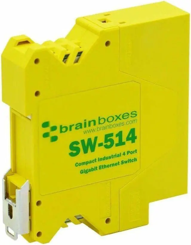 Alt view image 8 of 9 - Brainboxes Compact Industrial 4 Port Gigabit Ethernet Switch - 4 Ports - Gigabit Ethernet - 10/100/1000Base-T - TAA Compliant - 2 Layer Supported - 3.60 W Power Consumption - Twisted Pair - DIN Rail M