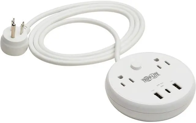 Alt view image 9 of 10 - Tripp Lite Safe-IT 57W 2-Outlet Surge Protector - 5-15R Outlets, 3 USB Ports, 8 ft. (2.4 m) Cord, 300 Joules, Antimicrobial Protection, TLP28PD57WCAM
