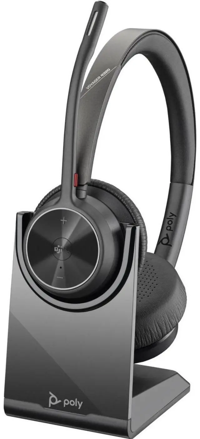 Main image of Poly - Voyager 4320 UC Wireless Headset + Charge Stand (Plantronics) - Headphones with Boom Mic - Connect to PC/Mac via USB-A Bluetooth Adapter, Cell Phone via Bluetooth - Works with Teams, Zoom &More