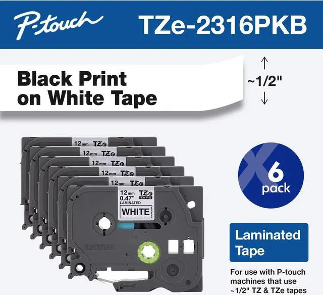 Alt view image 2 of 17 - Brother P-touch TZe-231 Laminated Label Maker Tape 1/2" x 26-2/10' Black on White 6/Pack (TZe-2316PKB) TZE-2316PKB