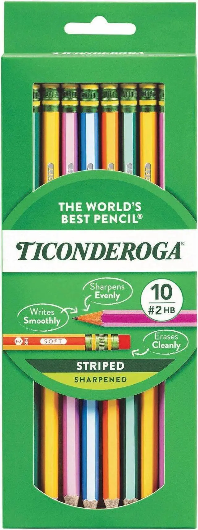 Alt view image 8 of 8 - Dixon Ticonderoga Wood-Cased Pencils, #2 HB, Presharpened, Striped Barrels, Box of 10 (13910)