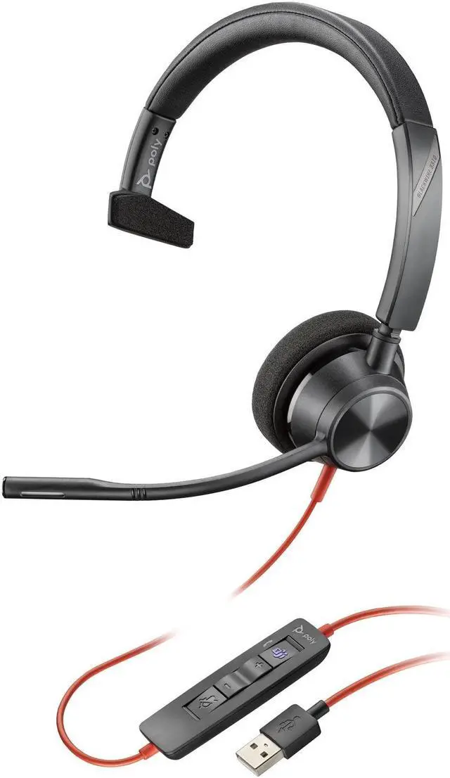 Alt view image 3 of 3 - Poly Blackwire 3310 Microsoft Teams Certified USB-A Headset TAA - Mono - USB Type A, Mini-phone (3.5mm) - Wired - 32 Ohm - 20 Hz - 20 kHz - On-ear - Monaural - Ear-cup - 7.10 ft Cable - Omni-direction