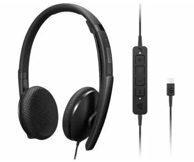 Alt view image 8 of 20 - Lenovo Wired VoIP Headset (Teams) - Stereo - USB Type C - Wired - 2.2 Kilo Ohm - 20 Hz - 20 kHz - Over-the-head - Binaural - Ear-cup - 5.86 ft Cable - Noise Cancelling Microphone - Black