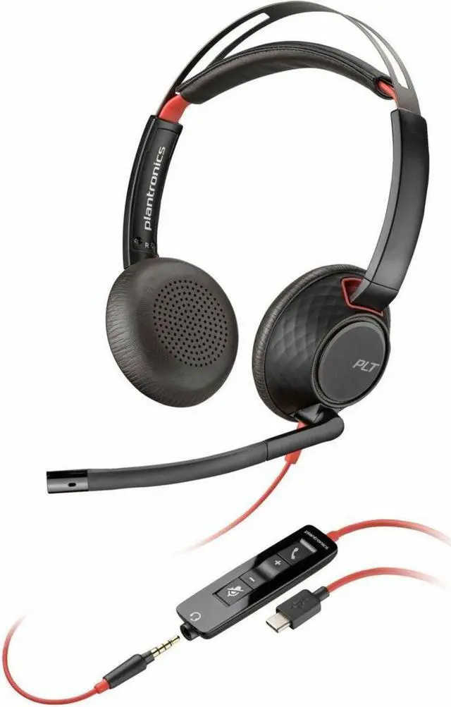 Alt view image 2 of 3 - Poly Blackwire C5220 Headset - Stereo - USB Type C, Mini-phone (3.5mm) - Wired - 32 Ohm - 20 Hz - 20 kHz - Over-the-head - Binaural - Supra-aural - 7.10 ft Cable - Noise Cancelling Microphone - Noise