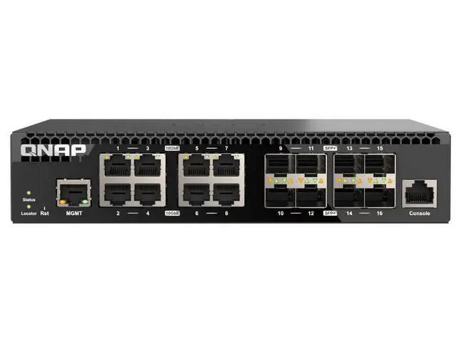 Alt view image 2 of 8 - QNAP QSW-M3216R-8S8T-US Half Rackmount 16-Port 10GbE Layer 2 Web Managed Switch - 8 Ports - Manageable - 10 Gigabit Ethernet - 10GBase-T, 10GBase-X - 2 Layer Supported