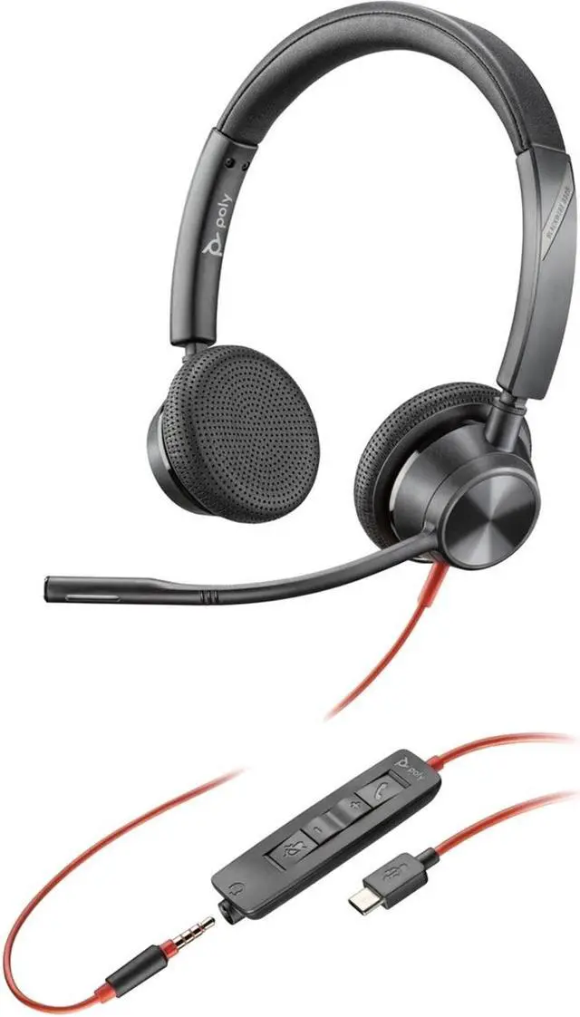 Alt view image 2 of 2 - Poly Blackwire 3325 USB-C Headset - Stereo, Mono - USB Type C - Wired - 32 Ohm - 20 Hz - 20 kHz - On-ear, Over-the-head - Binaural - Ear-cup - 7.05 ft Cable - Omni-directional Microphone