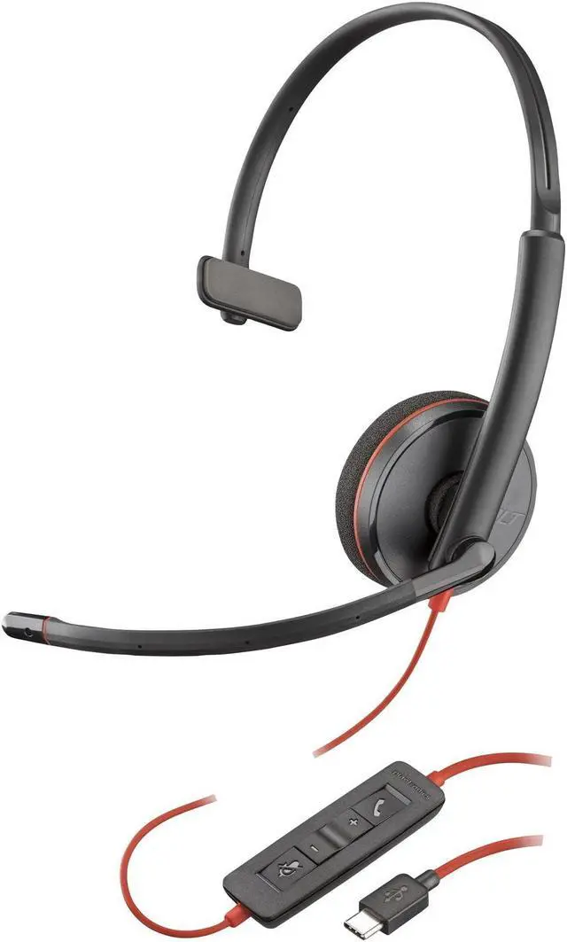 Main image of Poly Blackwire 3210 Headset - Mono - USB Type C - Wired - 32 Ohm - 20 Hz - 20 kHz - On-ear, Over-the-head - Monaural - Ear-cup - 5.28 ft Cable - Noise Cancelling Microphone