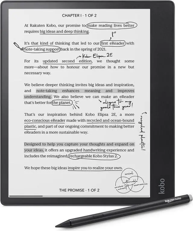 Alt view image 7 of 11 - Kobo Elipsa 2E | eReader | 10.3" Glare-Free Touchscreen with ComfortLight PRO | Includes Kobo Stylus 2 | Adjustable Brightness | Wi-Fi | Carta E Ink Technology | 32GB of Storage