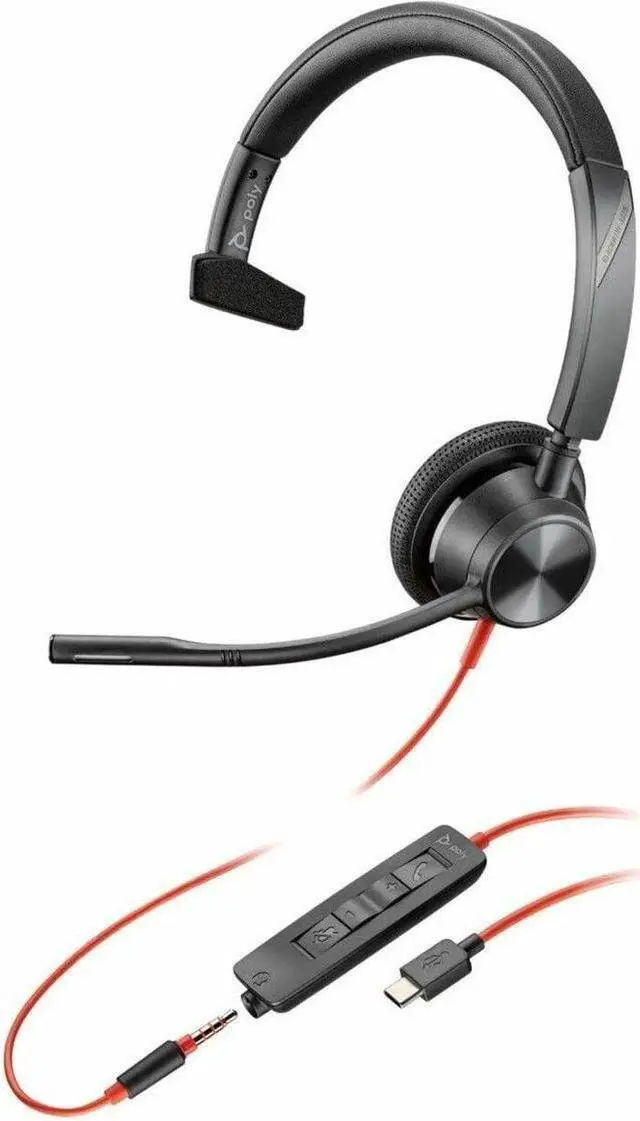 Main image of Poly Blackwire 3315 Headset - Mono - Mini-phone (3.5mm), USB Type C - Wired - 32 Ohm - 20 Hz - 20 kHz - On-ear - Monaural - Supra-aural - 7.10 ft Cable - Omni-directional Microphone - Noise Canceling