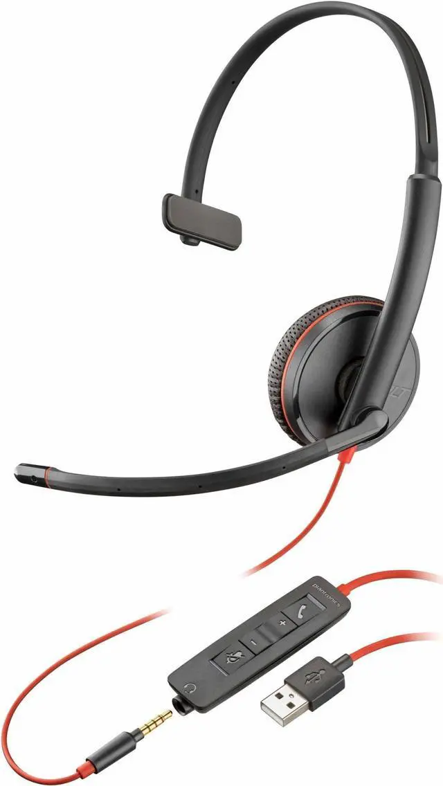 Main image of Poly Blackwire 3215 Monaural USB-A Headset TAA - Mono - USB Type A - Wired - 32 Ohm - 20 Hz - 20 kHz - Over-the-head - Monaural - Supra-aural - Noise Cancelling Microphone - Noise Canceling - Black -