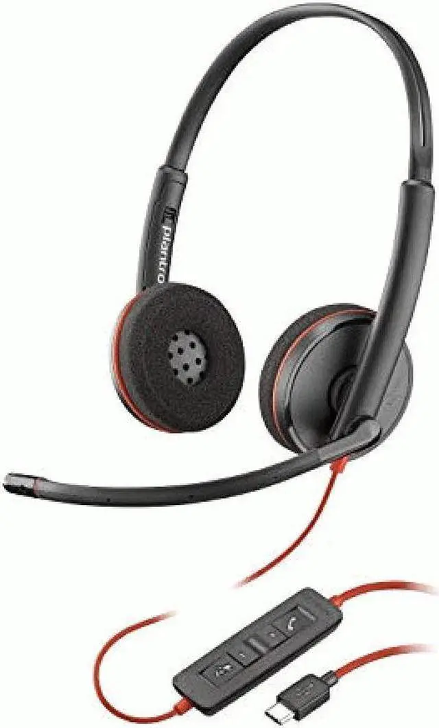 Alt view image 3 of 3 - Poly Blackwire C3220 Headset - Stereo - USB Type C - Wired - 32 Ohm - 20 Hz - 20 kHz - Over-the-head, Over-the-ear - Binaural - Supra-aural - 5.20 ft Cable - Noise Cancelling Microphone - Black, Red