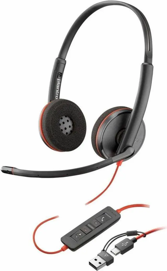 Alt view image 2 of 2 - Poly Blackwire 3220 Stereo USB-C Headset + USB-C/A Adapter - Stereo - USB Type C, Mini-phone (3.5mm) - Wired - 32 Ohm - On-ear - Binaural - Ear-cup - 5.20 ft Cable - Omni-directional Microphone - Nois