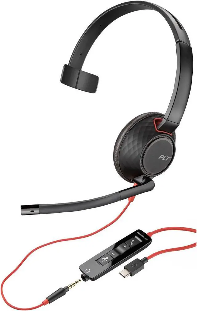 Alt view image 2 of 5 - HP Poly Blackwire C5210 USB-C Headset Inline Cable (Bulk Qty.50) Microsoft Teams Certification Mono USB Type C, Mini-phone (3.5mm) - Wired - 32 Ohm 20 kHz On-ear Monaural Black Model 805H4A6